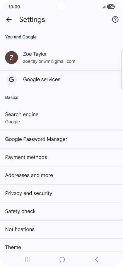 Press Privacy and security.