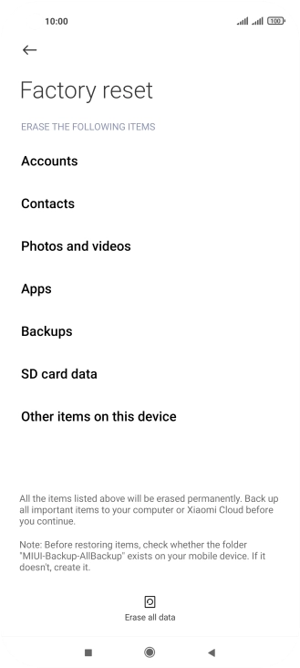 Press Erase all data.