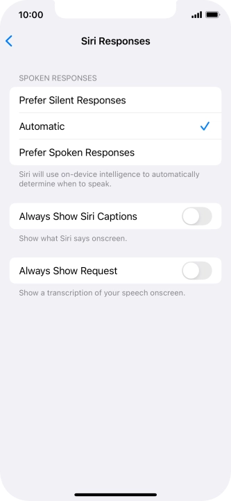 Press the required setting. Press the required setting.