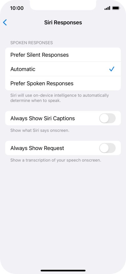 Press the required setting. Press the required setting.