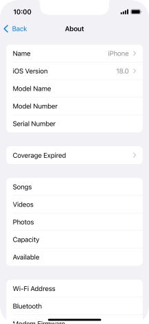 Your phone's software version is displayed next to iOS Version.
