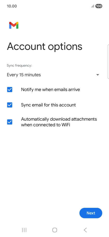 If this screen is displayed, you email account has been recognised and set up automatically. Follow the instructions on the screen to key in more information and finish setting up your phone.
