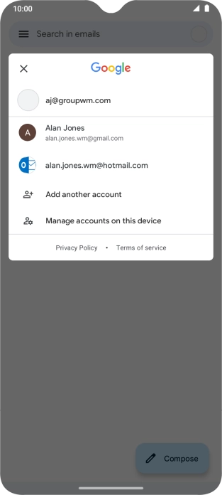 Press the required email account.
