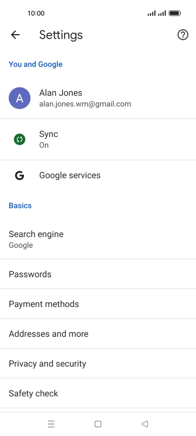 Press Privacy and security.