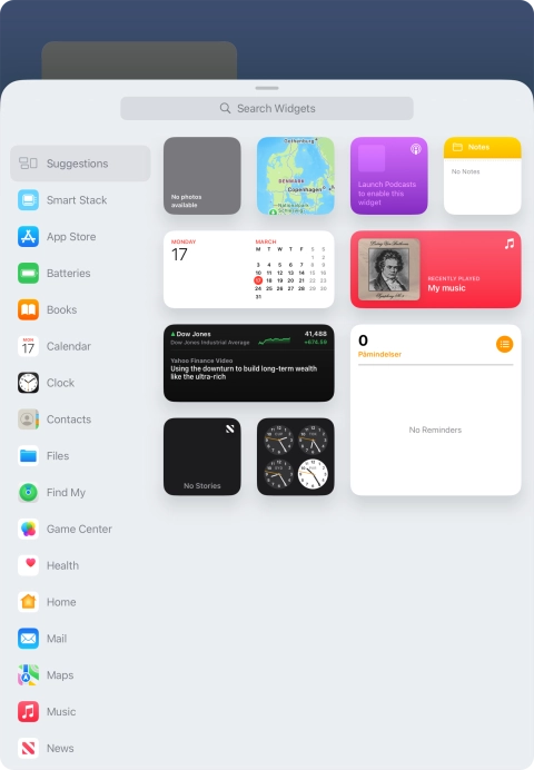 Press the required widget. Press the required widget.