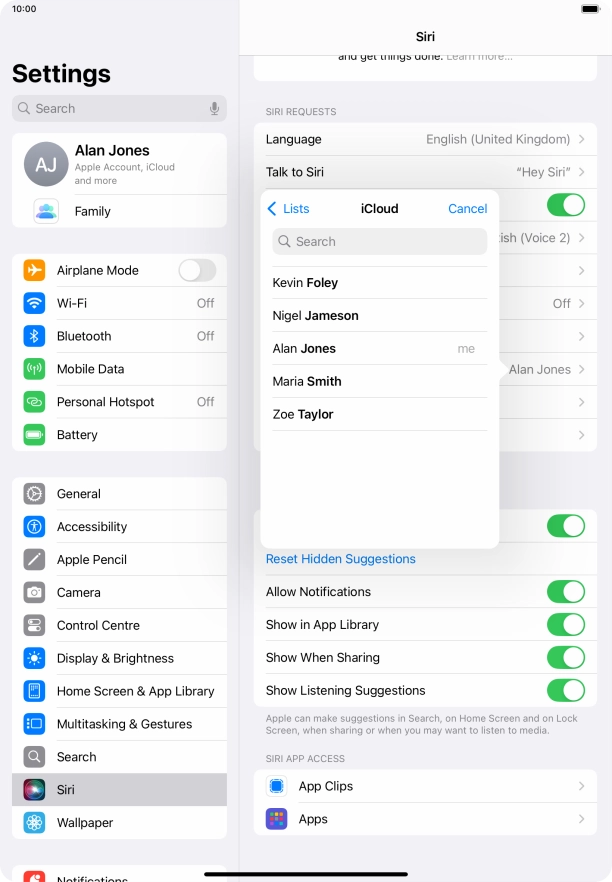 Press the required contact.