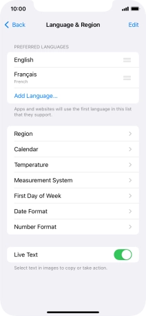 To subsequently select another language as the default language, press the move icon next to the required language and drag it to the top of the list.