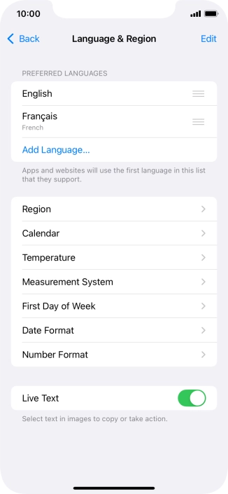 To subsequently select another language as the default language, press the move icon next to the required language and drag it to the top of the list.