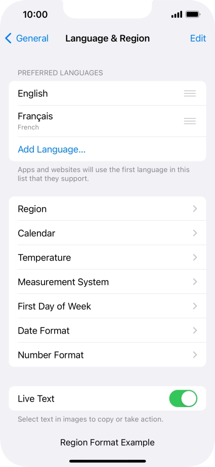 To subsequently select another language as the default language, press the move icon next to the required language and drag it to the top of the list.
