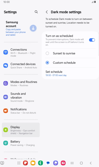 Press the required setting.