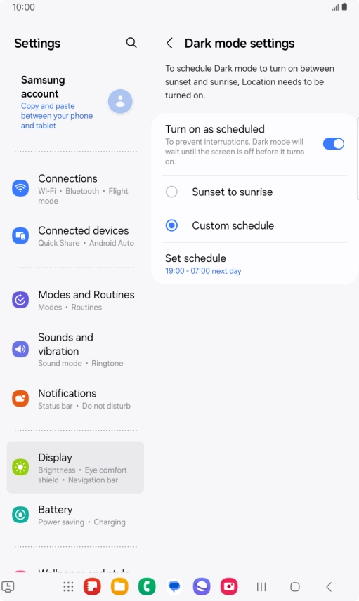 Press the required setting.