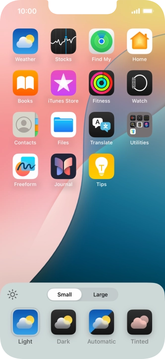 Press the required setting to select the size of app icons on the home screen. Press the required setting to select the size of app icons on the home screen.