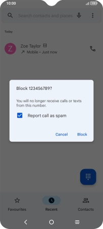 To report the number as spam, press the field next to 