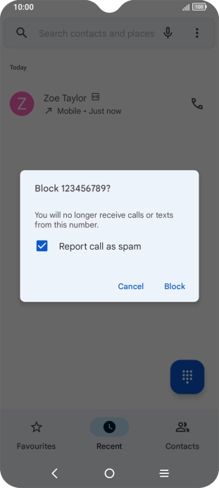 To report the number as spam, press the field next to 