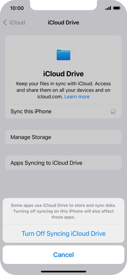 If you turn off the function, press Turn Off Syncing iCloud Drive. If you turn off the function, press Turn Off Syncing iCloud Drive.