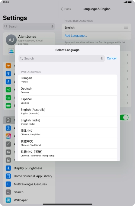 Press the required language.