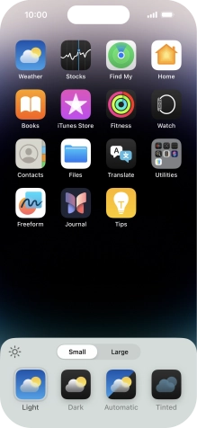 Press the required setting to select the size of app icons on the home screen. Press the required setting to select the size of app icons on the home screen.