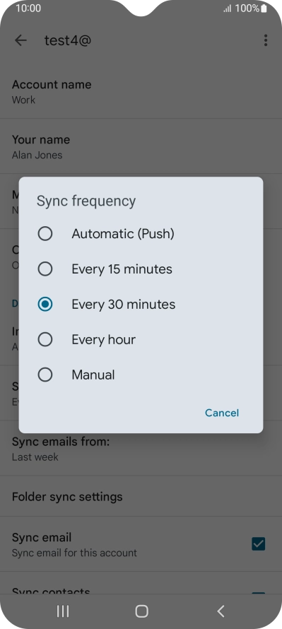 Press the required setting.