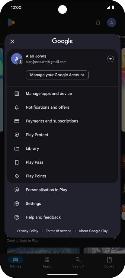 Press Manage apps and device. Press Manage apps and device.
