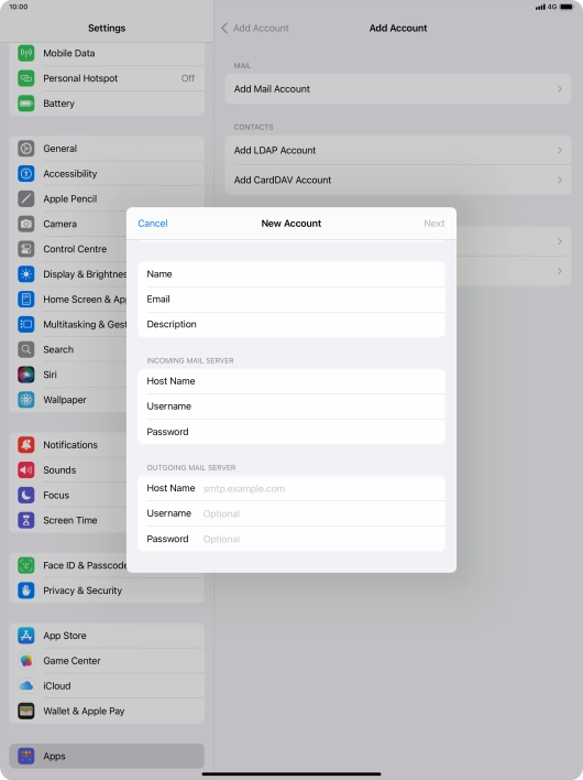 Press Host Name and key in the name of your email provider's outgoing server.