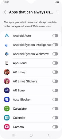Press the indicators next to the required apps to turn the function on or off.