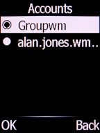 Select the required email account and press the Left selection key.