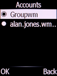 Select the required email account and press the Left selection key.