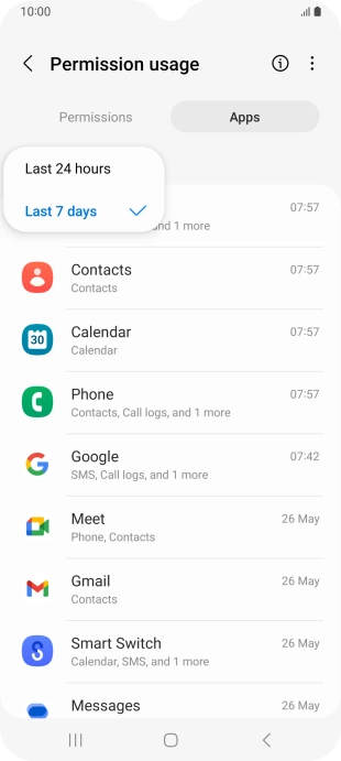 Press the required setting.