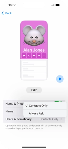 Press the required setting.
