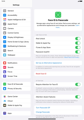 Press the indicators next to the required settings to turn them on or off.