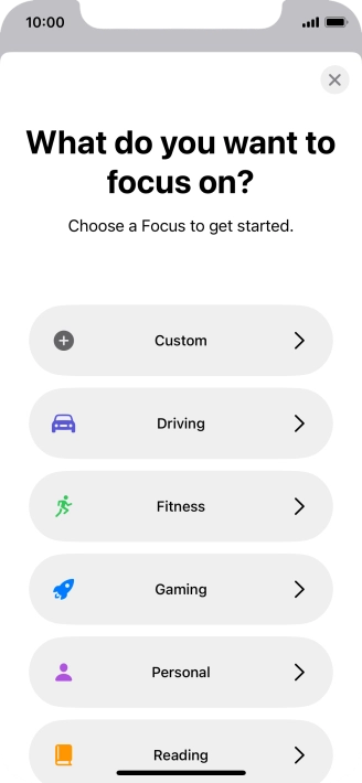 Press the required focus mode and follow the instructions on the screen to add the selected focus mode.