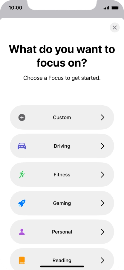 Press the required focus mode and follow the instructions on the screen to add the selected focus mode.