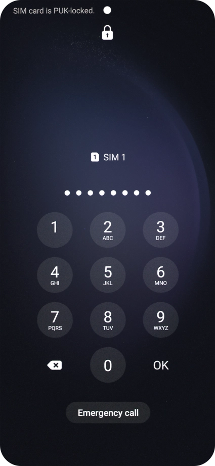 Key in the PUK and press OK.