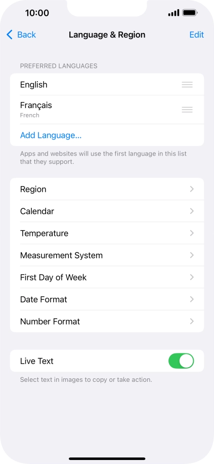 To subsequently select another language as the default language, press the move icon next to the required language and drag it to the top of the list.