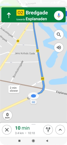 The travel information at the bottom of the screen shows your estimated time of arrival and distance to destination.