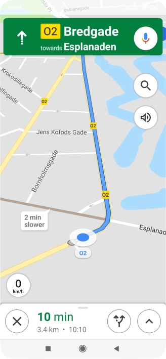 The travel information at the bottom of the screen shows your estimated time of arrival and distance to destination.
