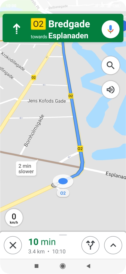 The travel information at the bottom of the screen shows your estimated time of arrival and distance to destination.
