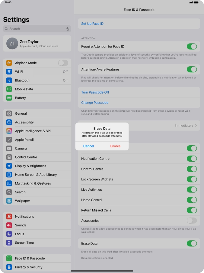 If you turn on the function, press Enable. If you turn on the function, press Enable.
