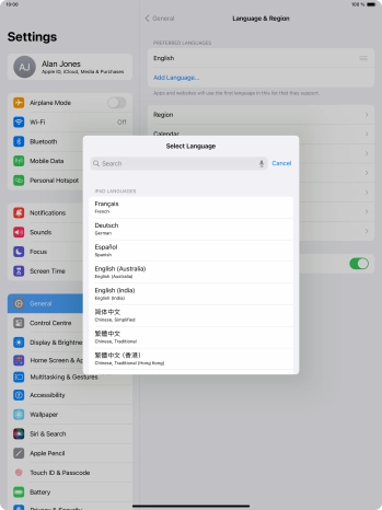 Press the required language. Press the required language.