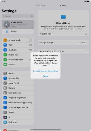 If you turn off the function, press Turn Off Syncing iCloud Drive.