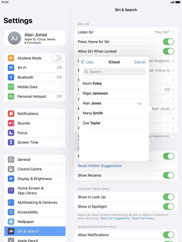 Press the required contact.