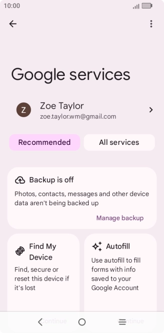 Press Manage backup.