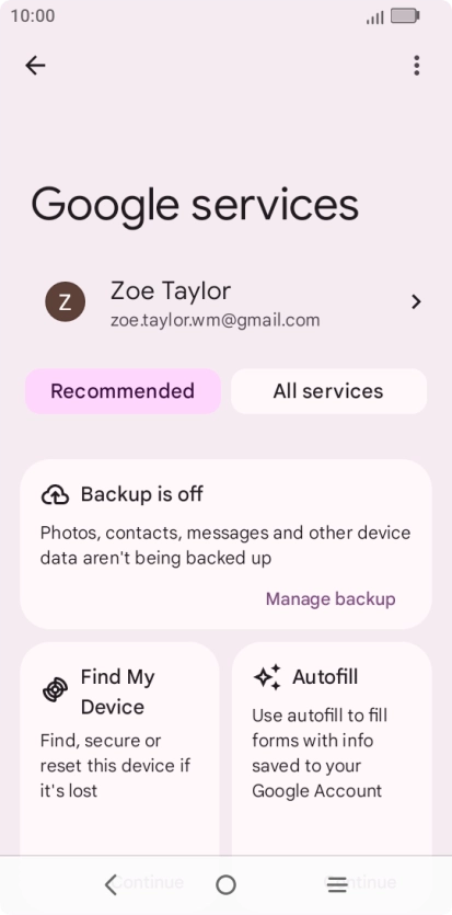 Press Manage backup.