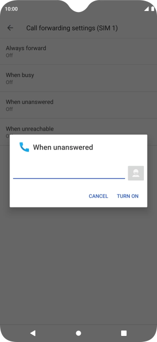 Key in +447836121121 and press TURN ON.