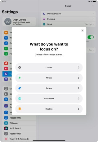 Press the required focus mode and follow the instructions on the screen to add the selected focus mode.
