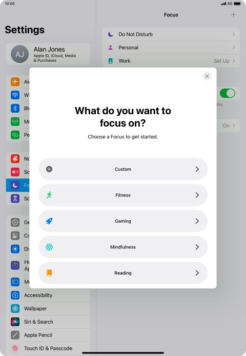 Press the required focus mode and follow the instructions on the screen to add the selected focus mode.