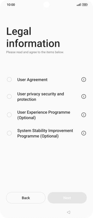 Press the fields next to the required settings to select them. Press the fields next to the required settings to select them.