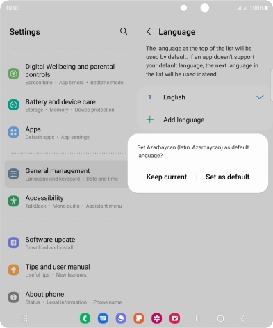 To select the new language as the default phone language, press Set as default.