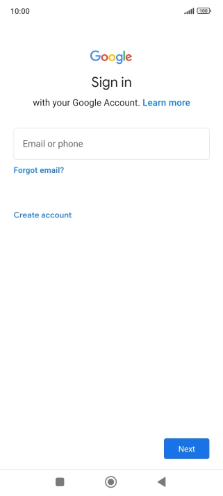 If you don't have a Google account, press Create account and follow the instructions on the screen to create an account.