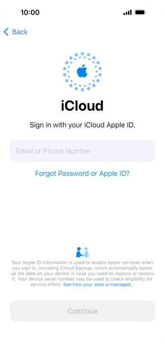 Press Email or Phone Number and key in the username for your Apple ID.